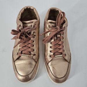 Jimmy Choo Miami Tea Rose Gold Metallic Lace Up Sneakers Size 37